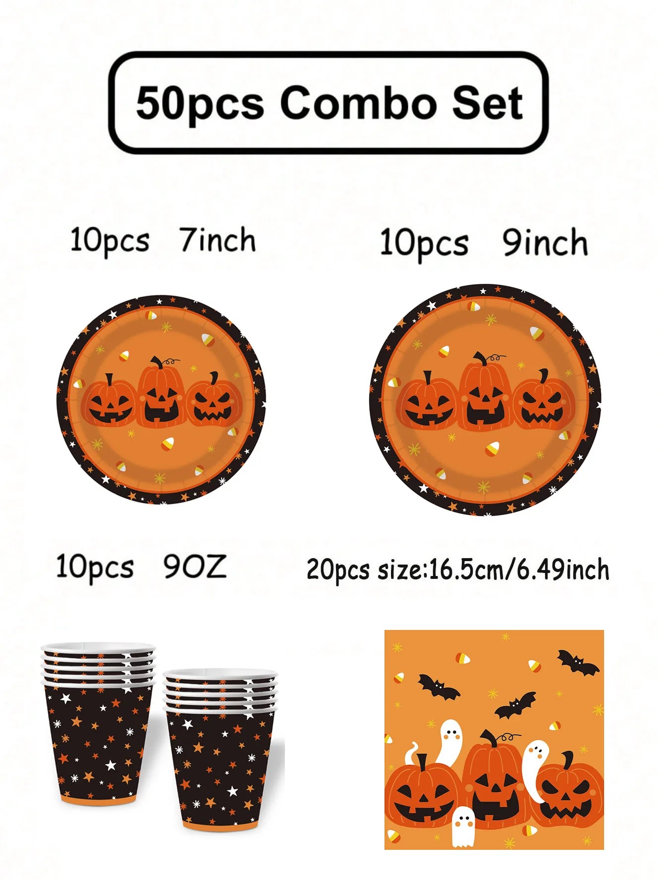 Halloween Tableware Set — Pumpkin and Ghost Print Party Supplies