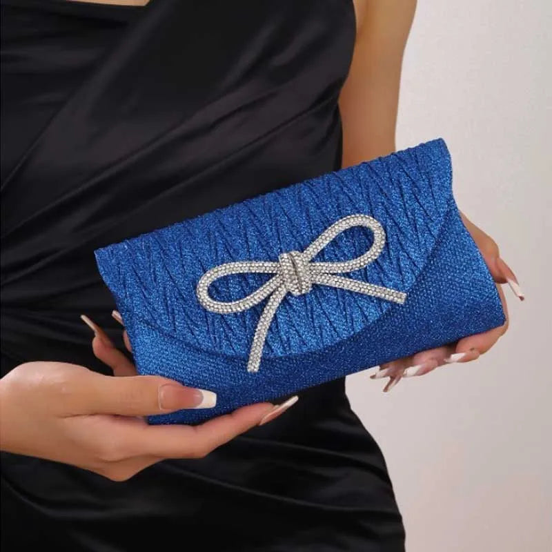 dawndesslo Elegant Crystal Bow Clutch — Shiny Evening Handbag for Weddings