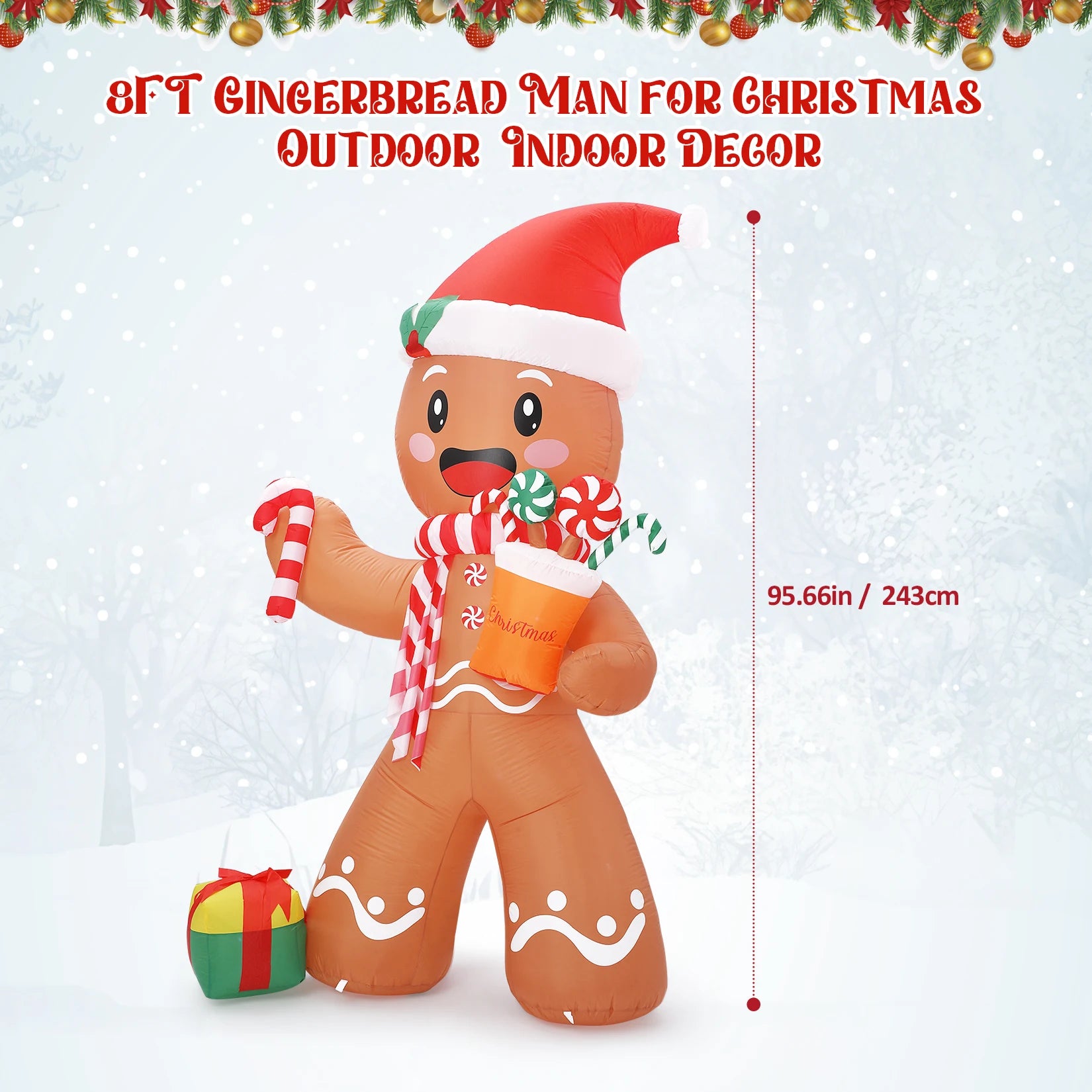 HiMISS 8ft Gingerbread Man Inflatable — Glowing Christmas Yard Decor