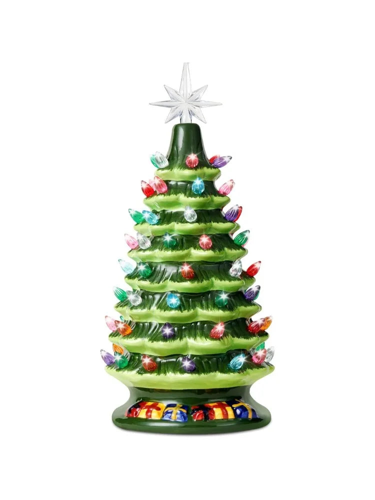 Joyfy Ceramic Tabletop Christmas Tree — Prelit with Multicolor Lights