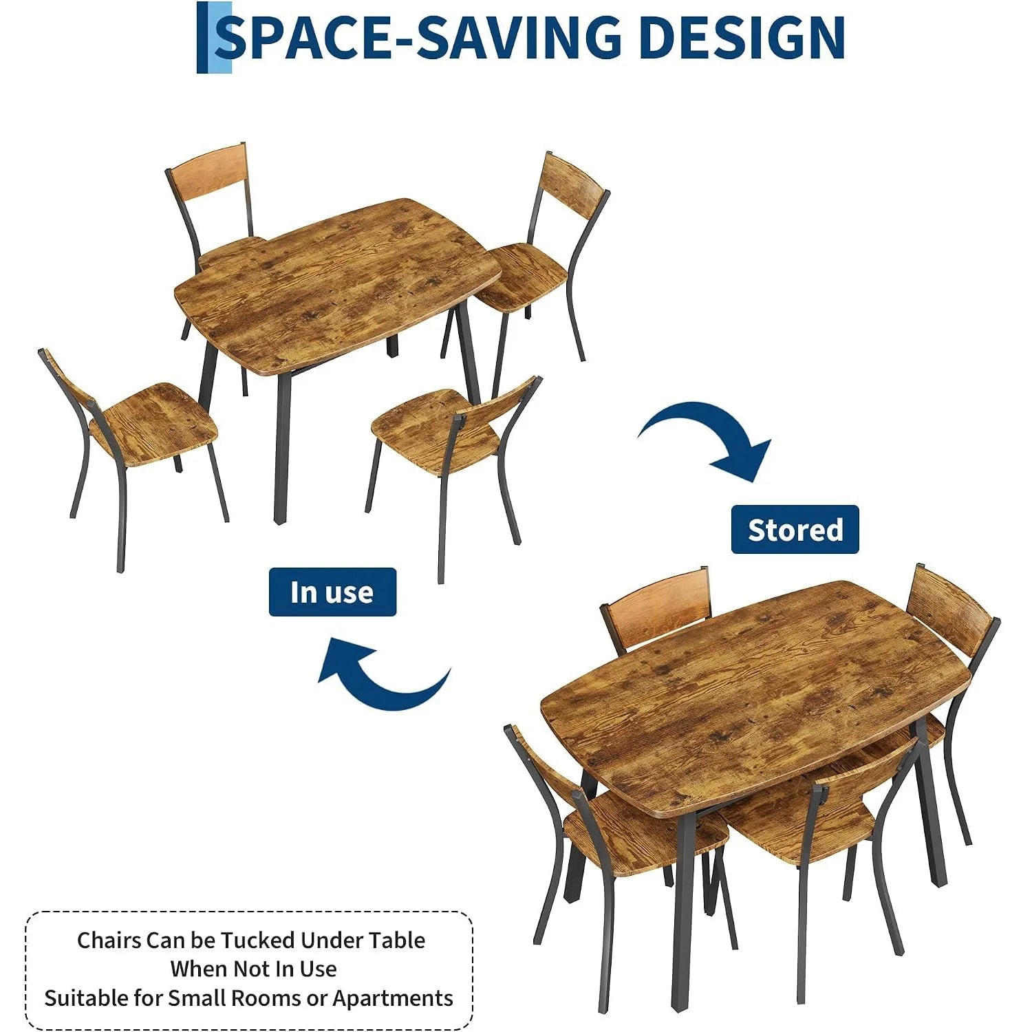 HiMISS 5 Piece Dining Table Set — Space-Saving Kitchen Set with Storage