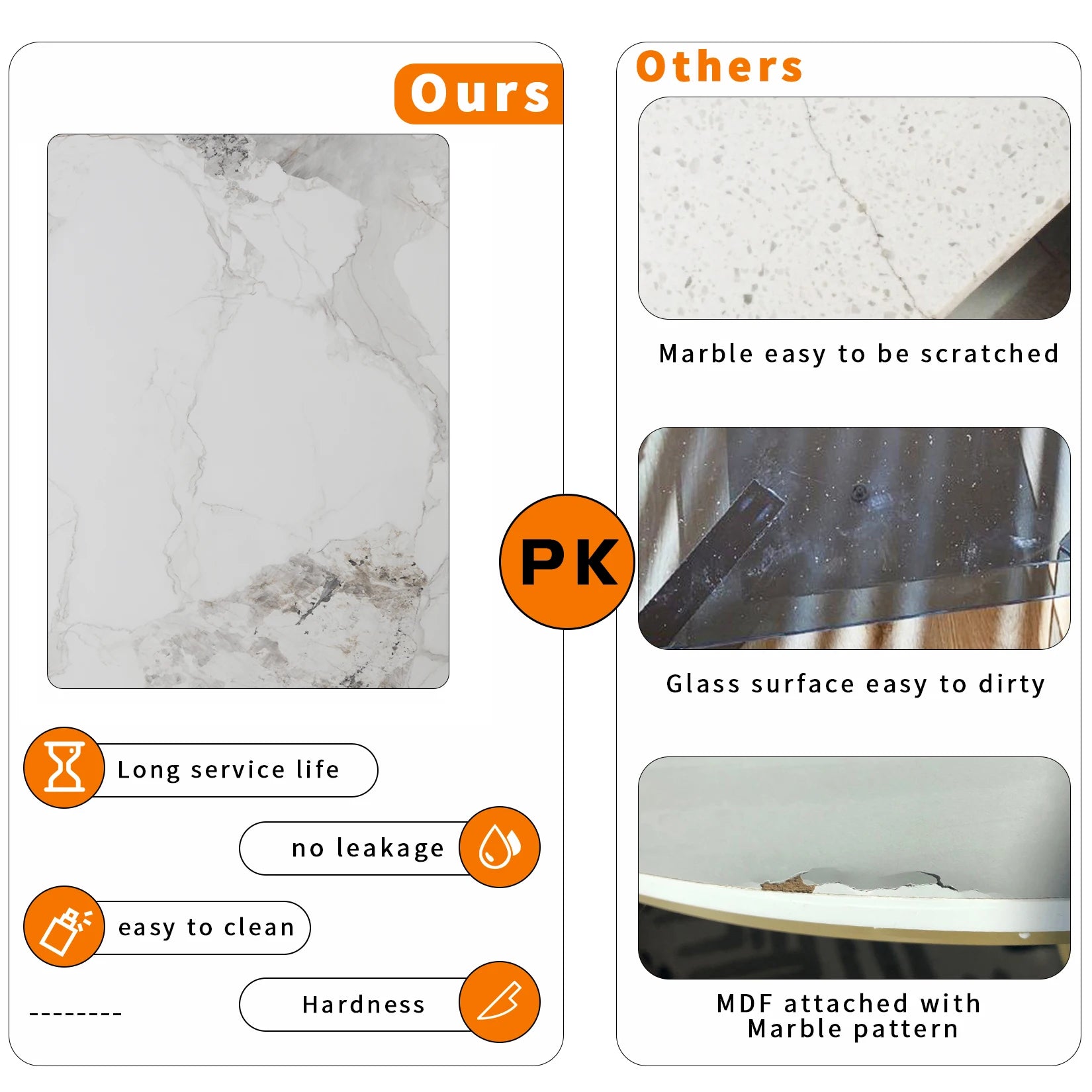 Modern Marble Dining Table — High Gloss Rectangular Kitchen Island Surface