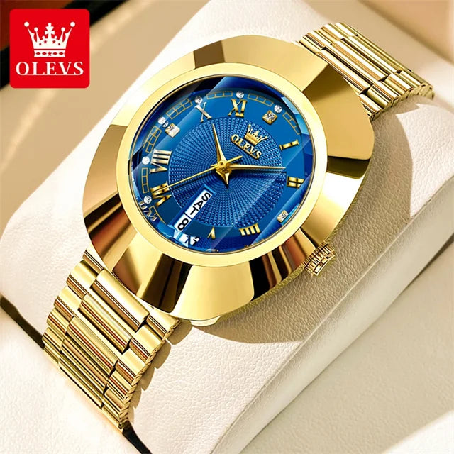 OLEVS Golden Quartz Watch — Elegant Stainless Steel Luxury Timepiece