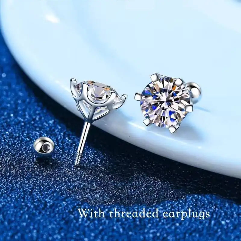 Moissanite Round Cut Stud Earrings — 925 Sterling Silver Fine Jewelry