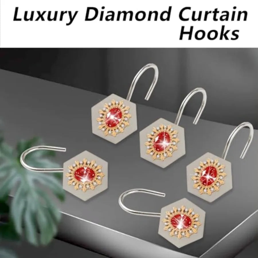 Decorative Diamond Shower Curtain Hooks — Luxury Bowknot Design, 12-Piece Set