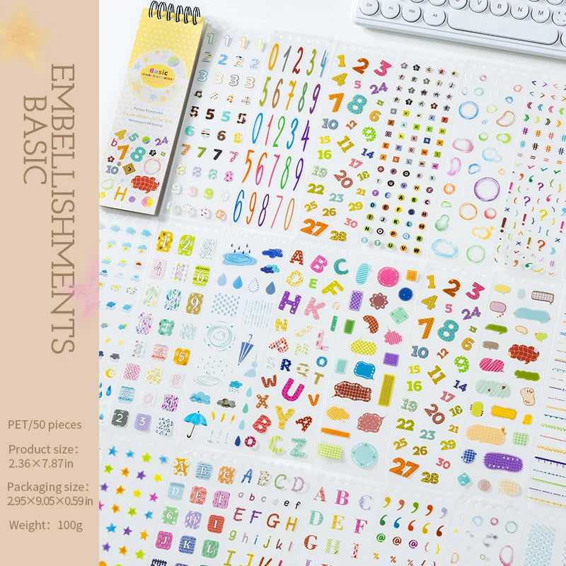 Small Embellishment Stickers — 50 Piece Set for Scrapbooking & Journals