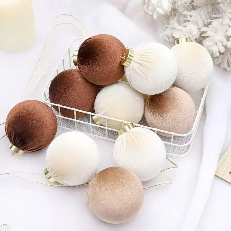 Flocked Fabric Christmas Ball Ornaments — 12-Piece Set for Holiday Decor