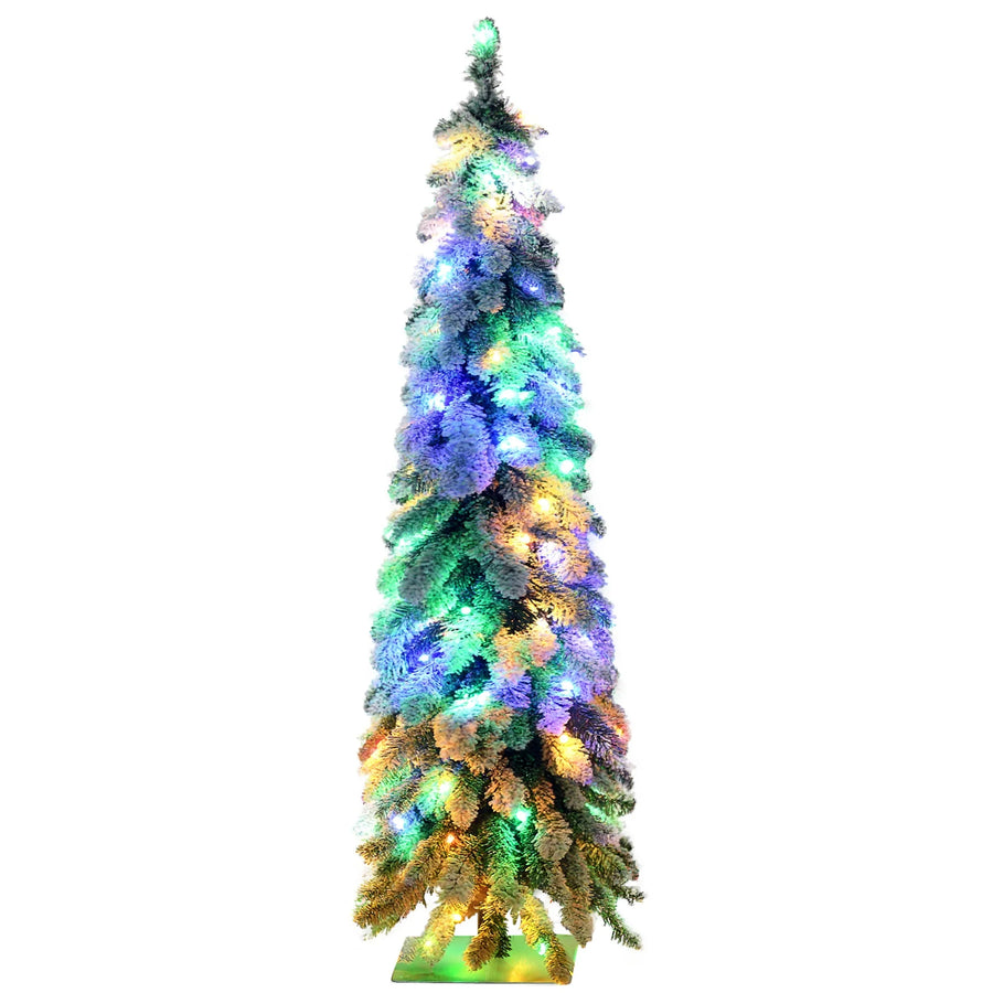 HOMCOM 4ft Slim Snow Artificial Christmas Tree — LED Lighted Pencil Tree