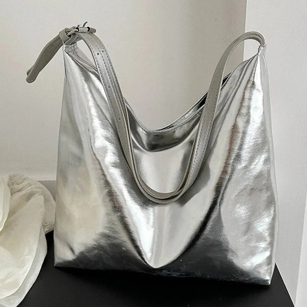 Metallic PU Leather Tote Bag — High Capacity Shoulder Bag for Women