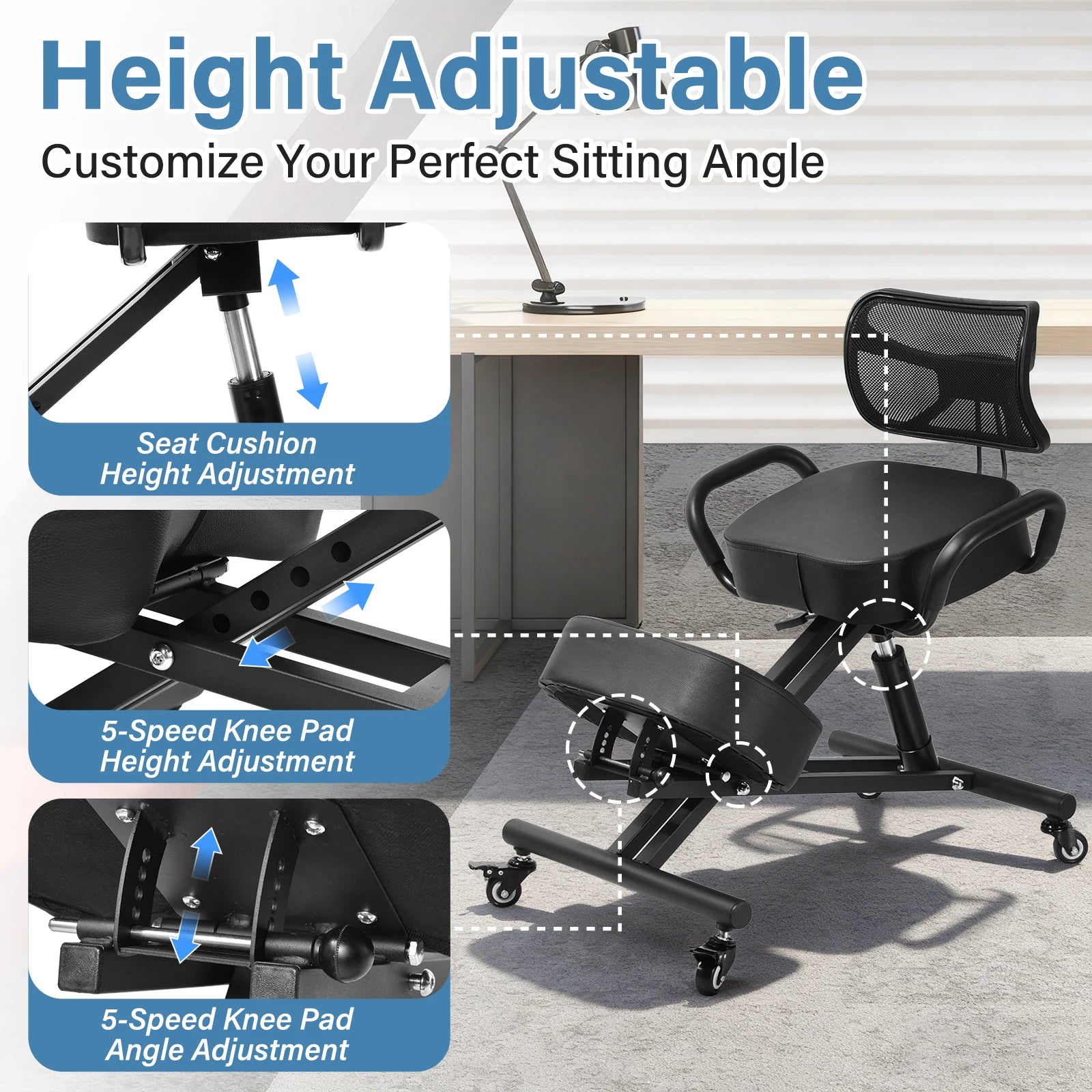 Ergonomic Kneeling Chair — Adjustable Back Support for Office Work