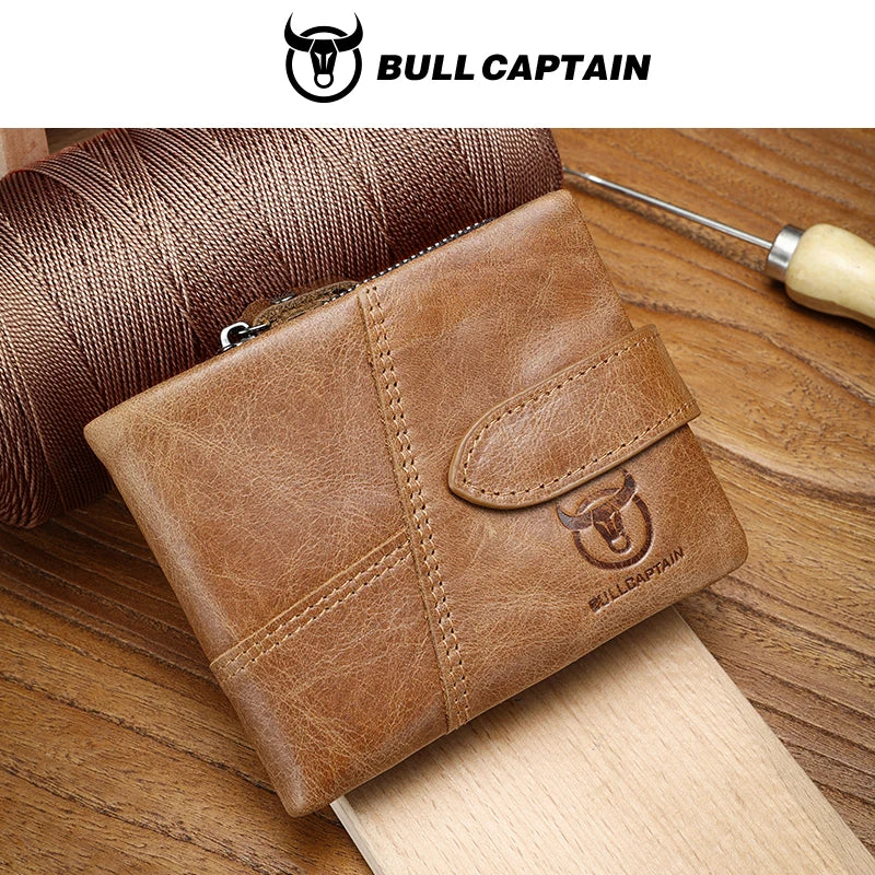 BULLCAPTAIN Genuine Leather Wallet — RFID Blocking Men's Short Bifold