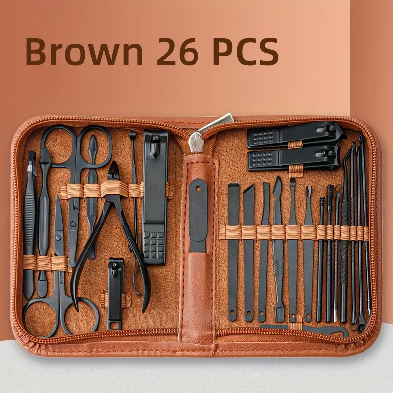 Professional 26-Piece Manicure Set — Stainless Steel Nail Care Kit with Travel Case