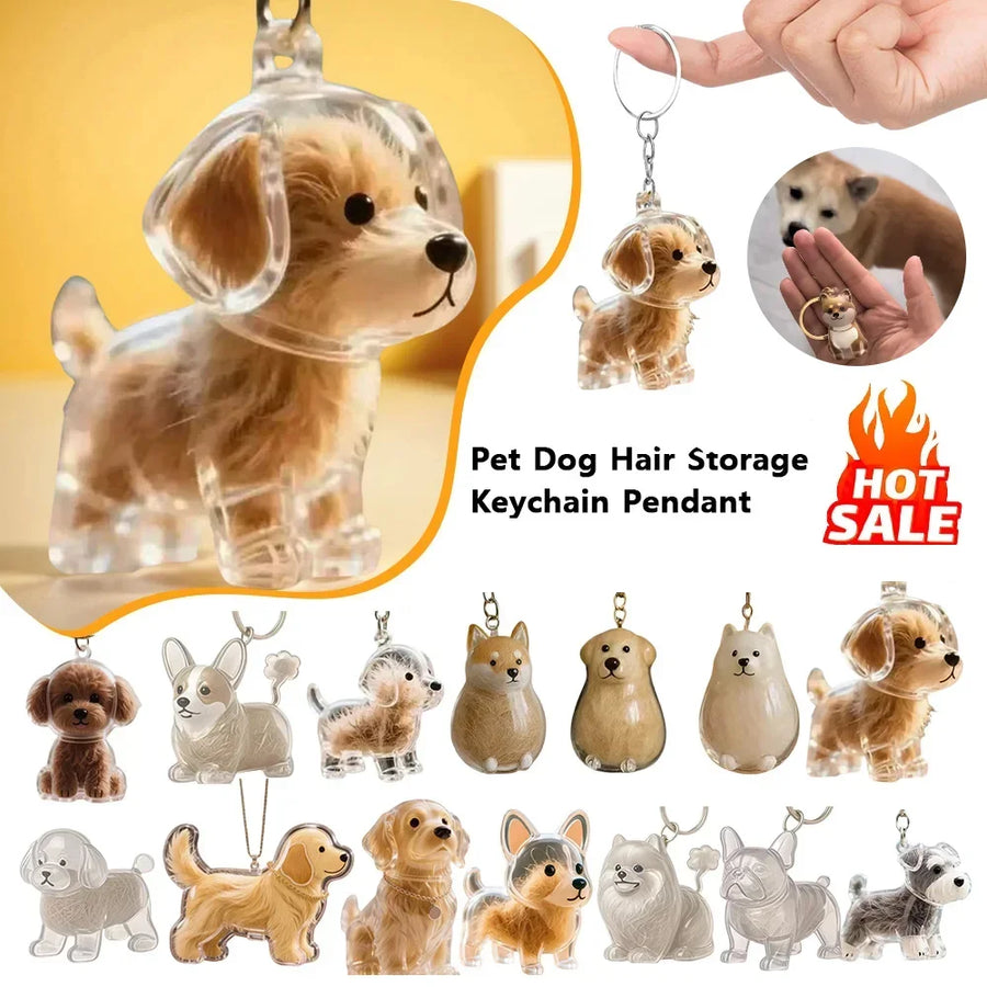 Pet Hair Memorial Keepsake Capsule — Transparent Keychain Pendant for Pet Lovers