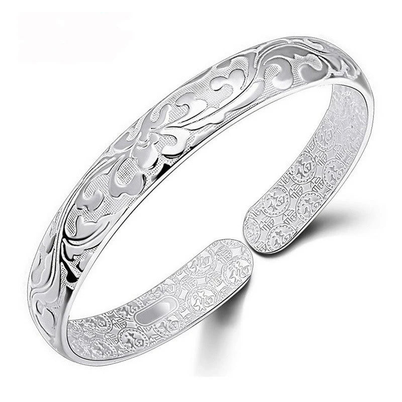 Sterling Silver Decorative Pattern Cuff — Elegant Animal Design Bangle