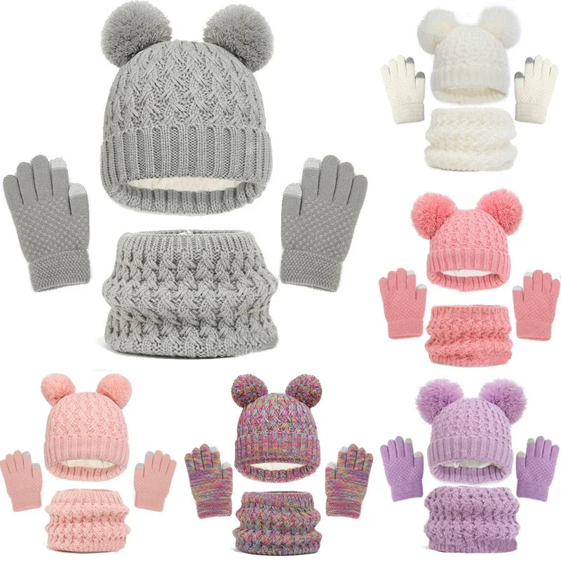 Kids Knitted Winter Accessory Set — Warm Hat, Scarf, and Gloves 3-Piece Kit