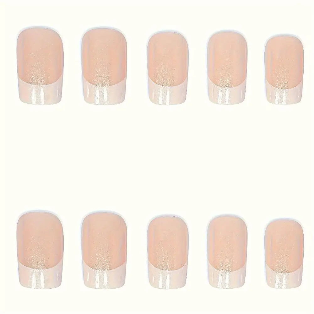 Chic French Tip Press-On Nails — Glossy Aurora White & Pink Set