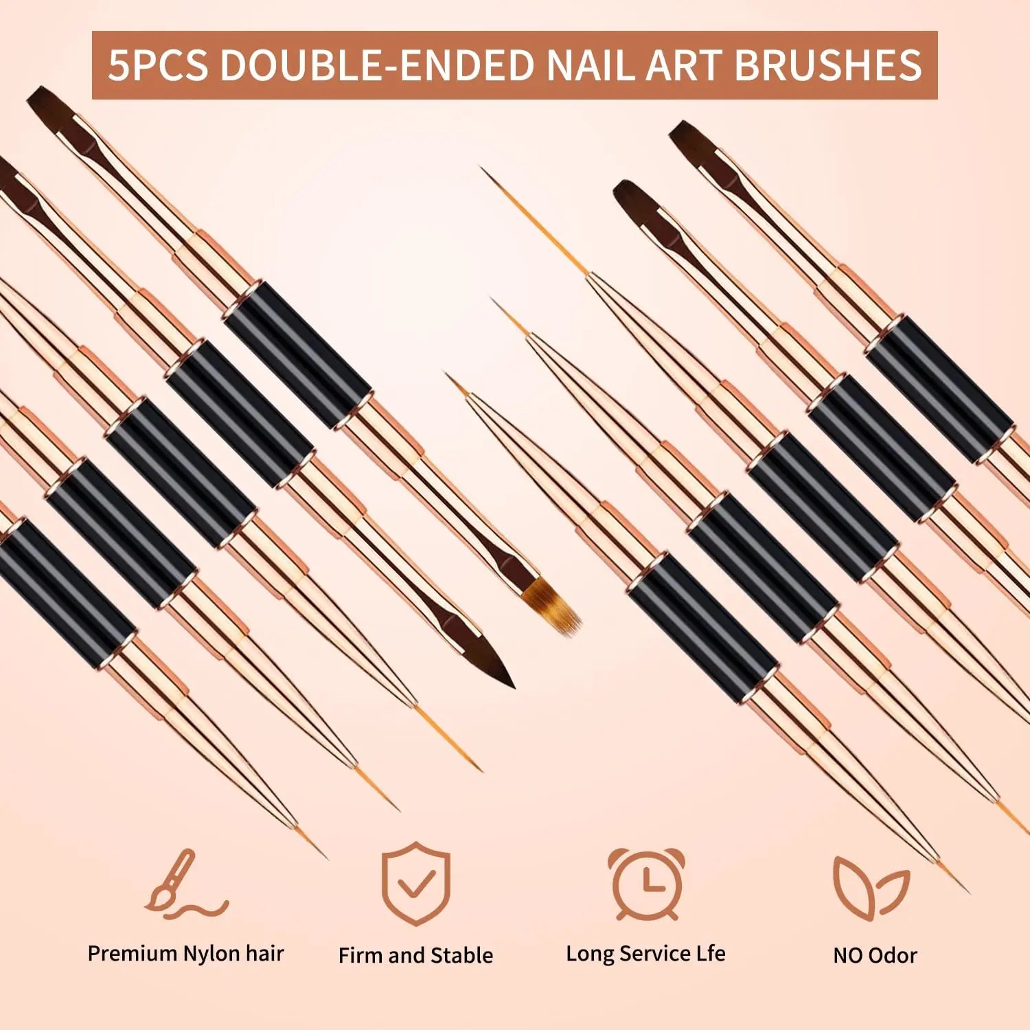 DWLOL Professional Nail Art Brush Set — 5 Double-Ended Acrylic Design Pens