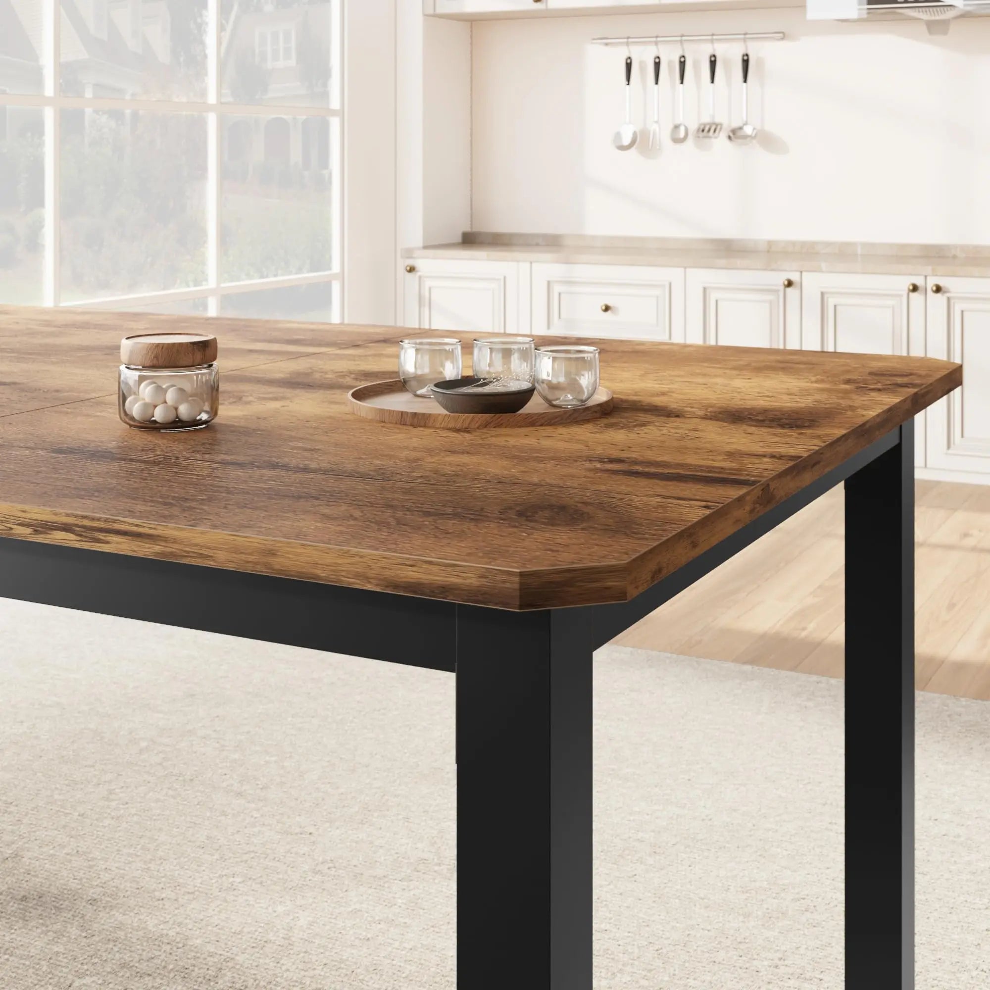 Spacious Industrial Dining Table — Large Rectangular Wood Table for 6-8 People