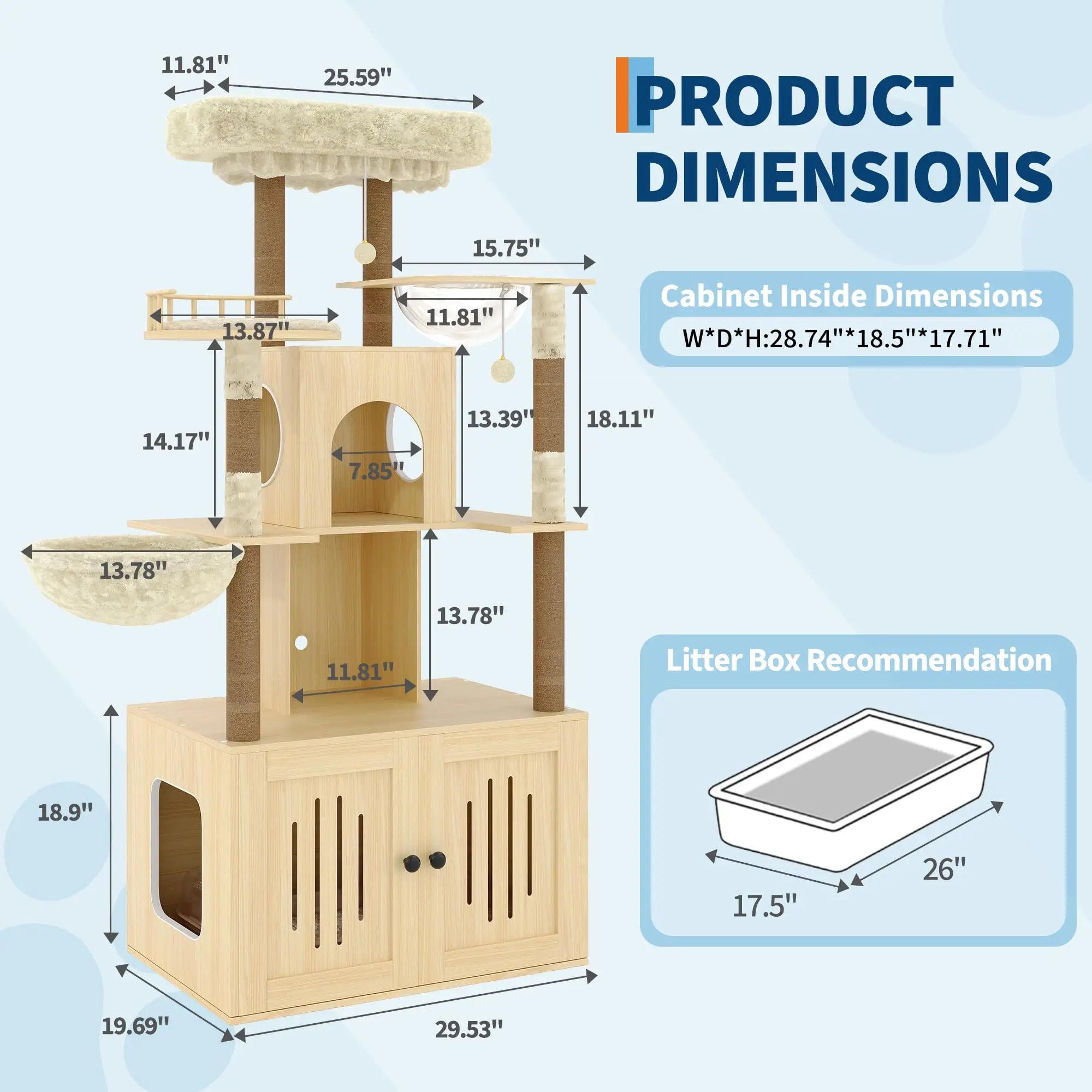 HOSSLLY Multi-Level Cat Tree — Hidden Litter Box & Sisal Scratching Posts