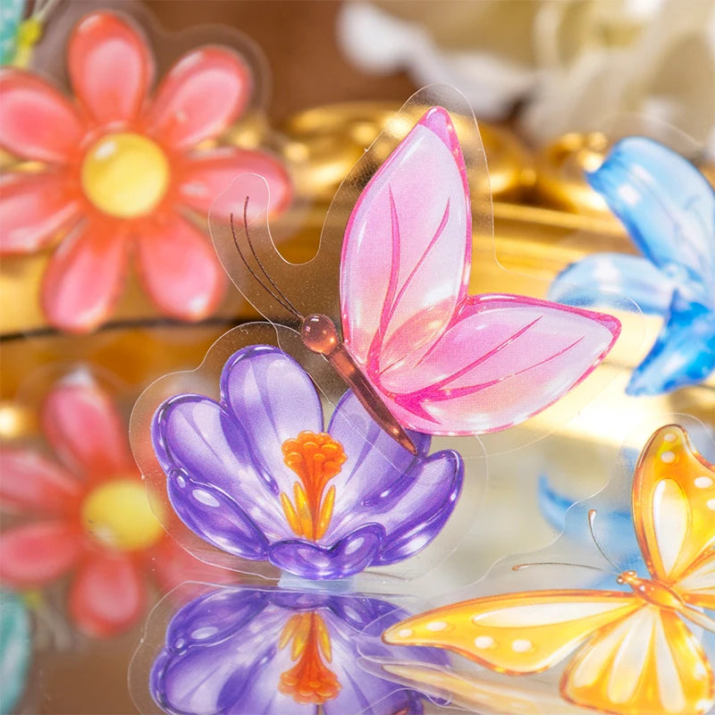 Crystal Butterfly Flower Stickers — Aesthetic Decor for Scrapbooking & Journals