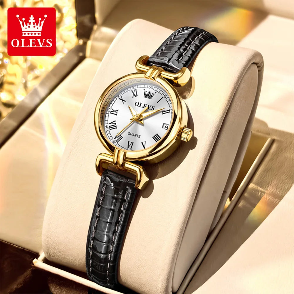 OLEVS 5645 Women's Quartz Watch — Elegant Leather Strap & Date Display