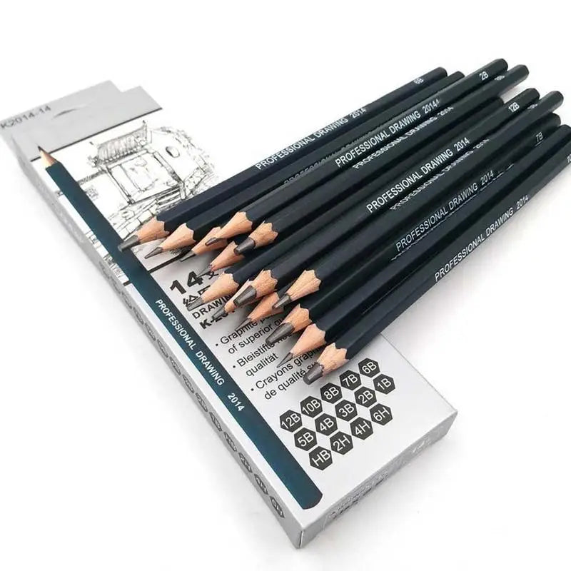 Professional Sketch Pencil Set — 14-Piece Wooden Drawing Kit for Artists