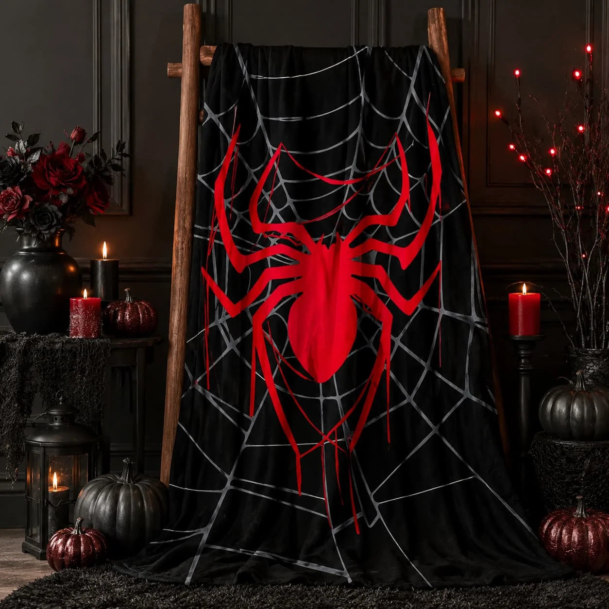 Soft Flannel Spider Print Blanket — Cozy Travel & Home Throw