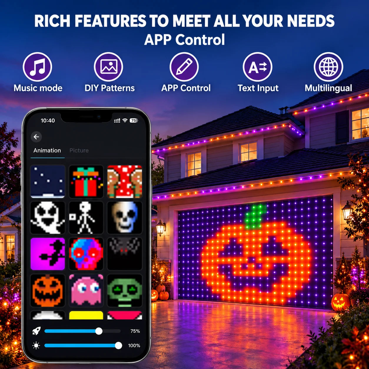 Smart RGB LED Curtain Lights — Programmable DIY Pattern & Music Sync Decor