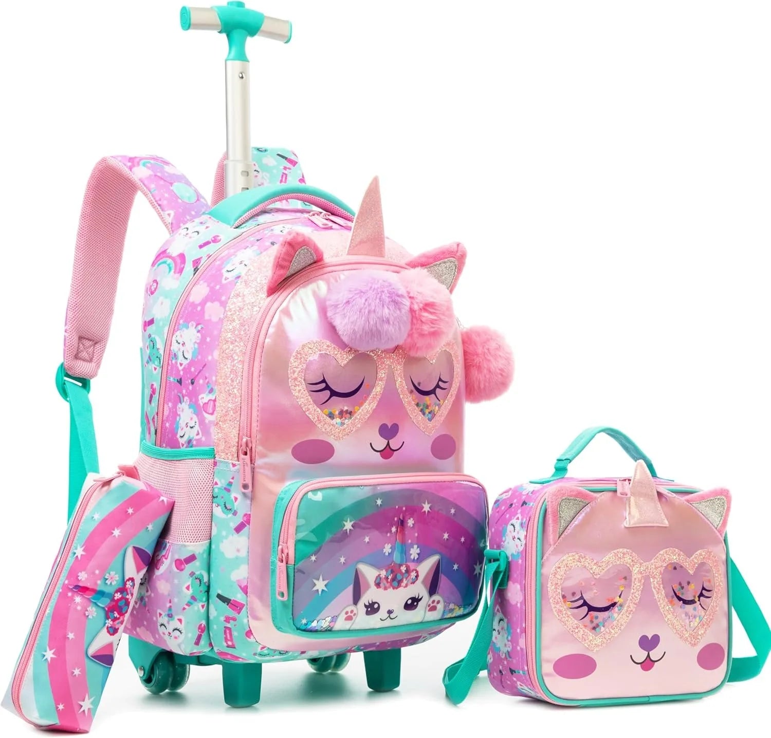 Rolling Backpack for Girls — Cute Animal Print School Bag with Wheels