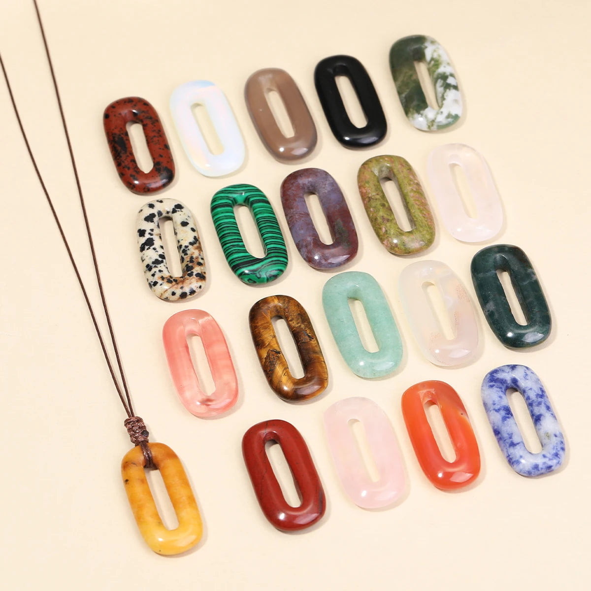 Natural Gemstone Circle Pendant — Ethnic Style Crystal Necklace