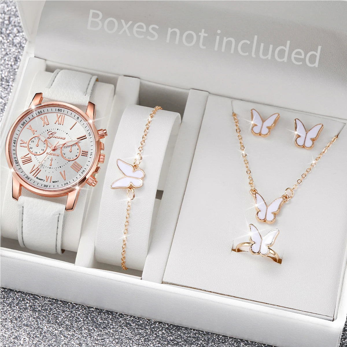 Women's Quartz Watch and Jewelry Set — Elegant Rhinestone Heart Accessories