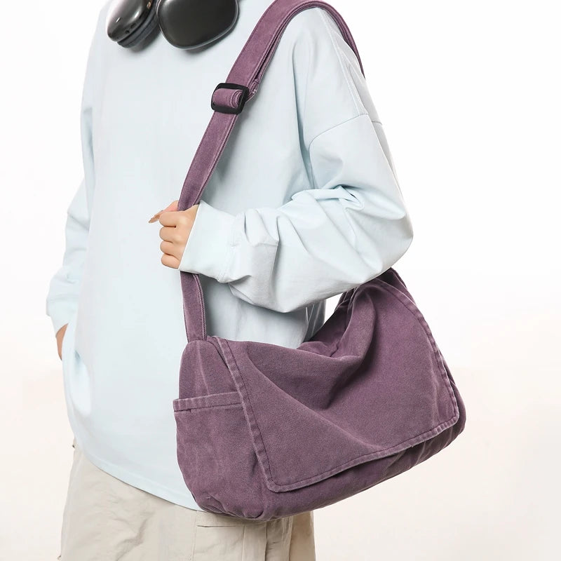 Men's Minimalist Messenger Bag — Large Capacity Canvas Shoulder Bag