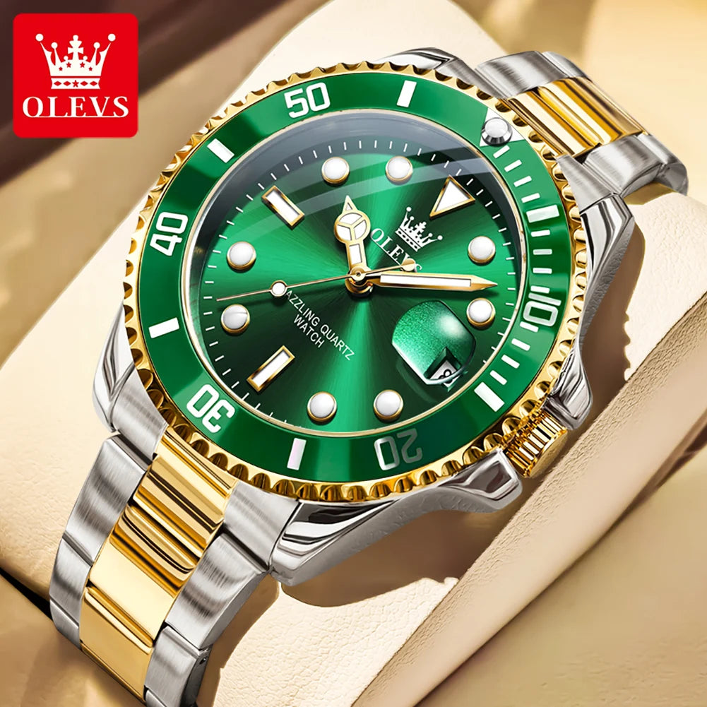 OLEVS 5885 Men's Quartz Watch — Stainless Steel Luxury Style with Auto Date