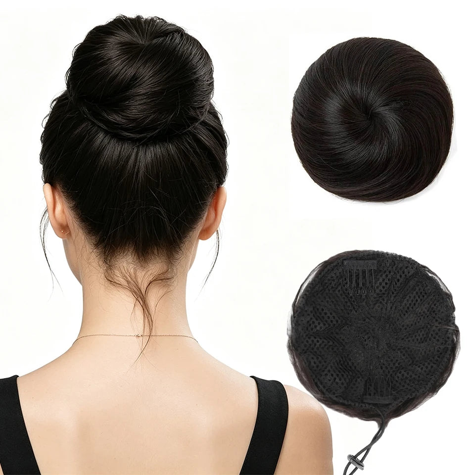 AOOSOO HAIR Synthetic Drawstring Hair Bun — Silk Straight Chignon for Daily Wear
