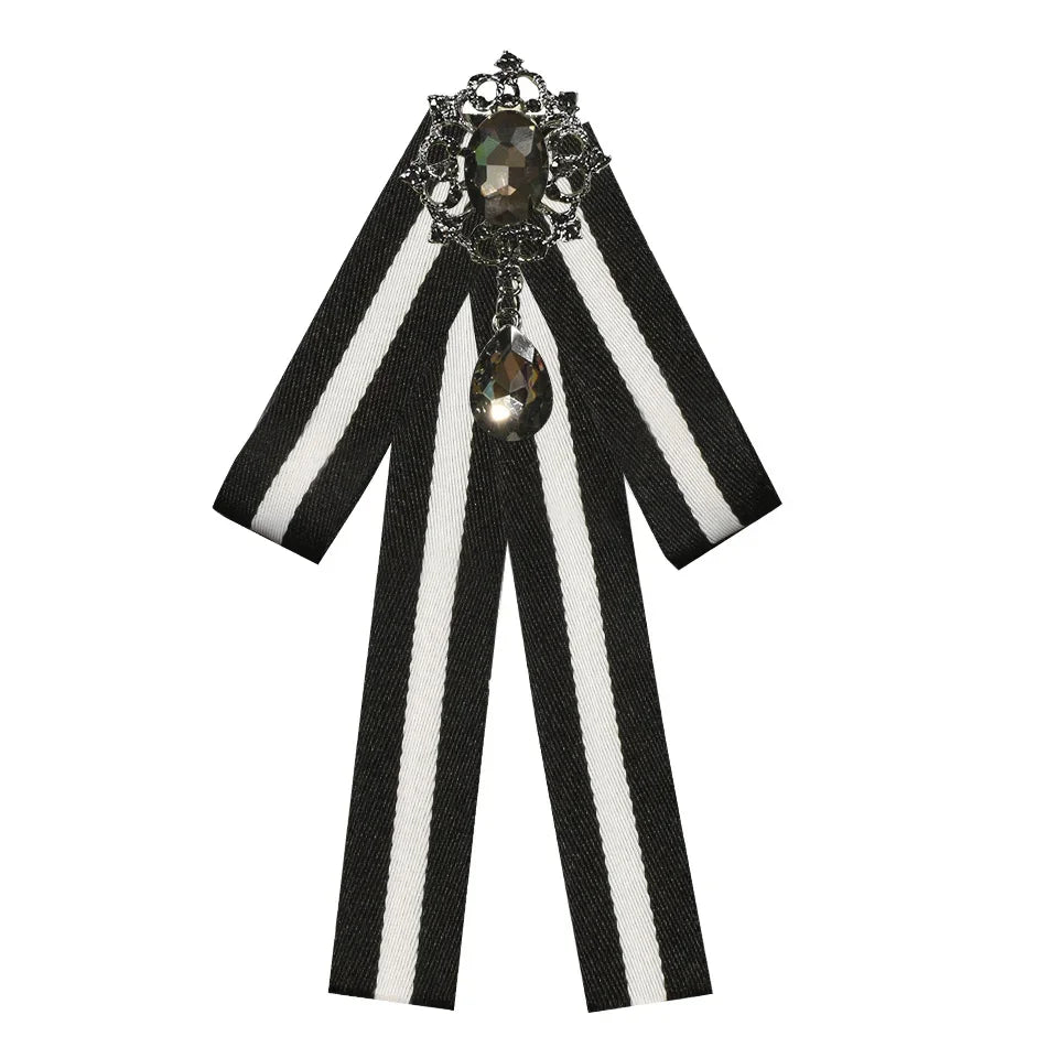 i-Remiel Retro Striped Bow Tie Brooch — Elegant Fabric Ribbon Lapel Pin