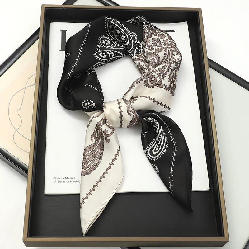 SENAIFEI Printed Silk Scarf — Luxury Square Shawl & Decorative Headband