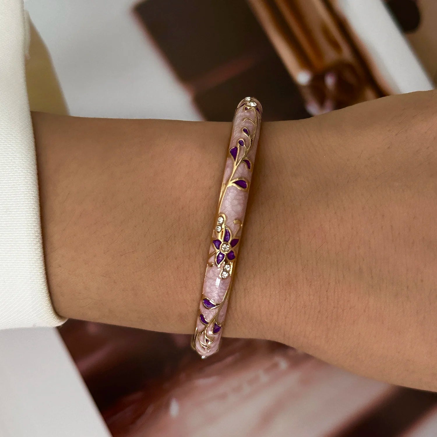 Boho Ethnic Cloisonne Enamel Flower Bracelets — Multicolor Floral Stacking Bangles
