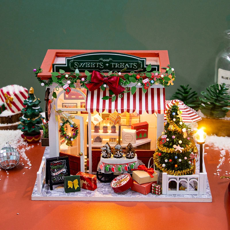 zuuton DIY Miniature Dollhouse Kit — Wooden Building Set with LED Lights