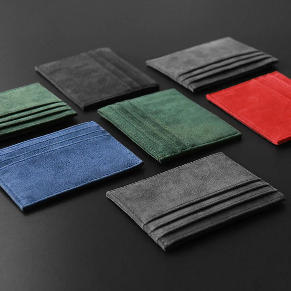 Slim Suede Leather Card Holder — Minimalist Multi-Slot Wallet