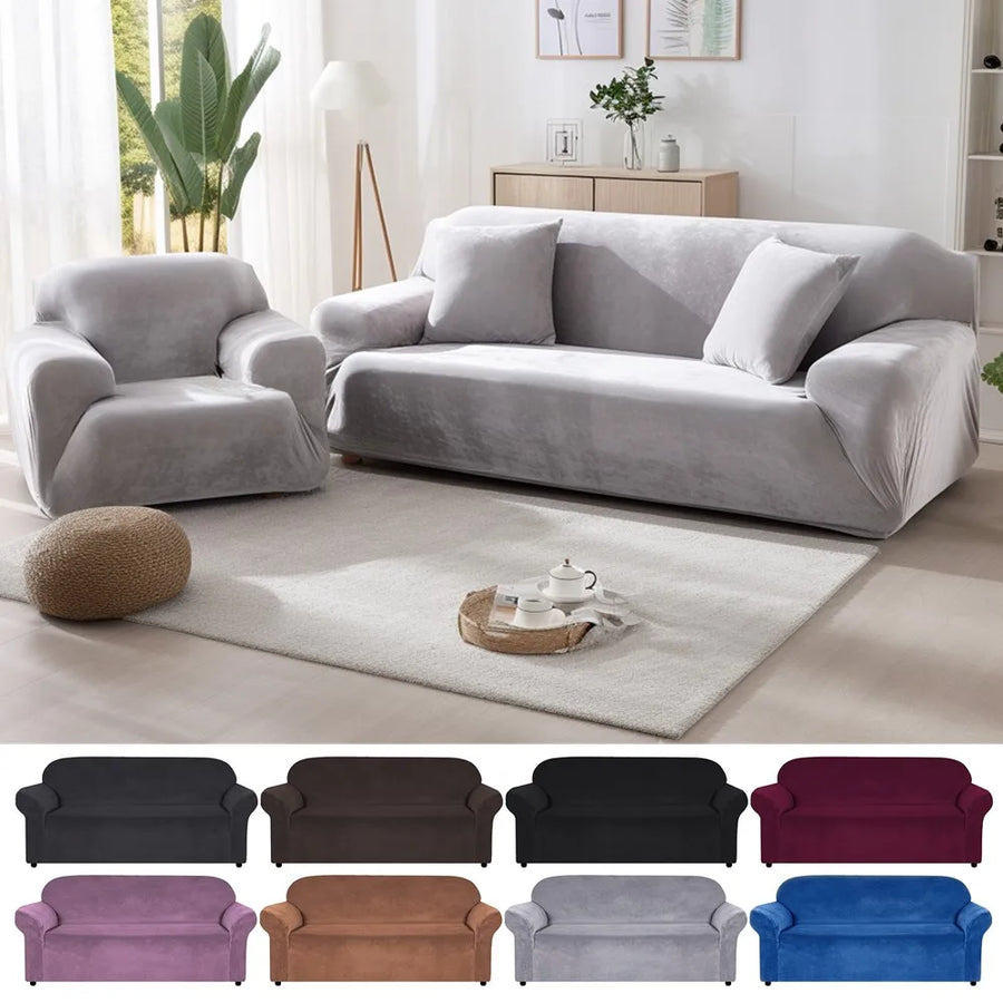 Stretch Velvet Sofa Covers — Soft Furniture Protector with Non-Slip Bottom