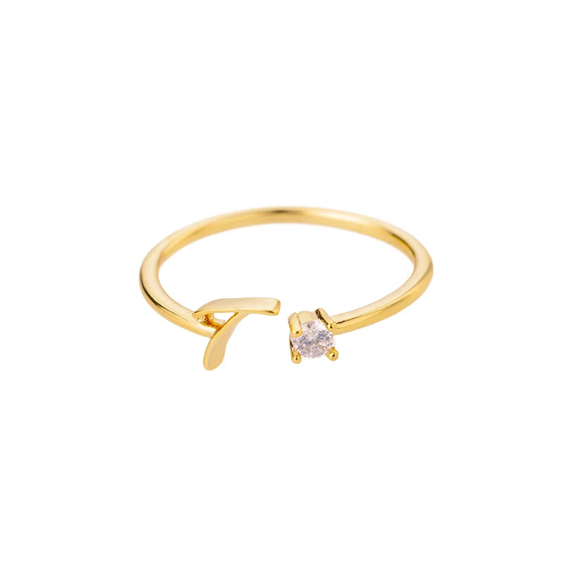 ICFTZWE Zircon Initial Letter Rings — Adjustable Stainless Steel Jewelry