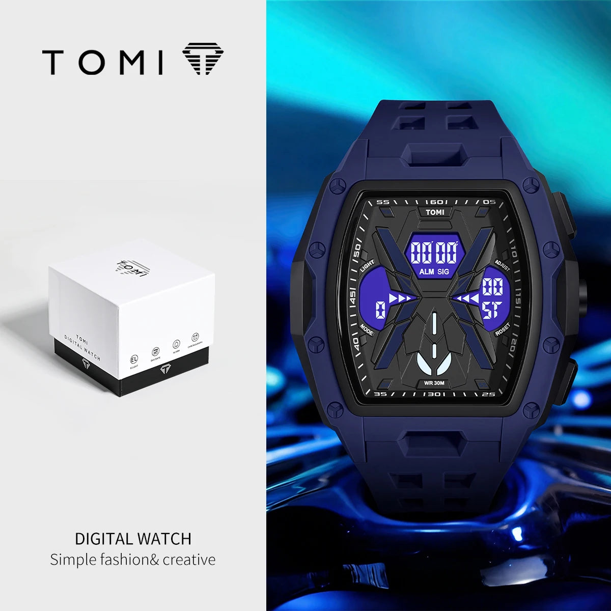 TOMI Men's Mecha Style Digital Watch — Breathable Silicone Sports Wristwatch