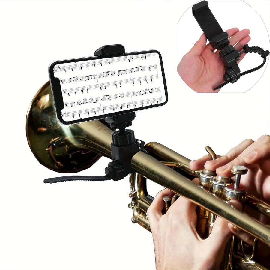 Brass Instrument Phone Stand — Adjustable Music Lyre Clamp Holder