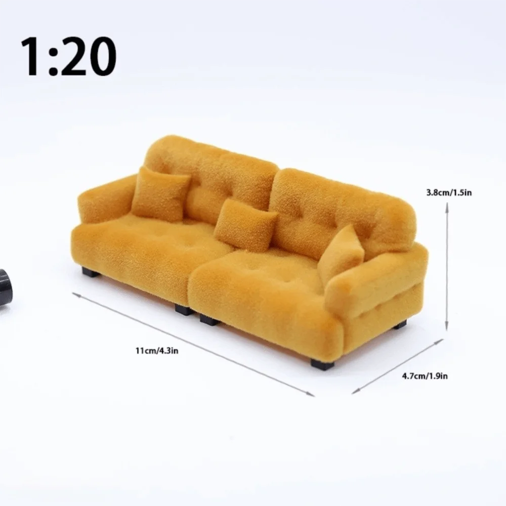 Miniature Flocking Sofa Model — Dollhouse Living Room Furniture Accessory