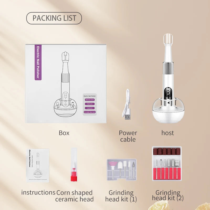 Electric Nail Drill Machine — Rechargeable Cordless Manicure Tool, White