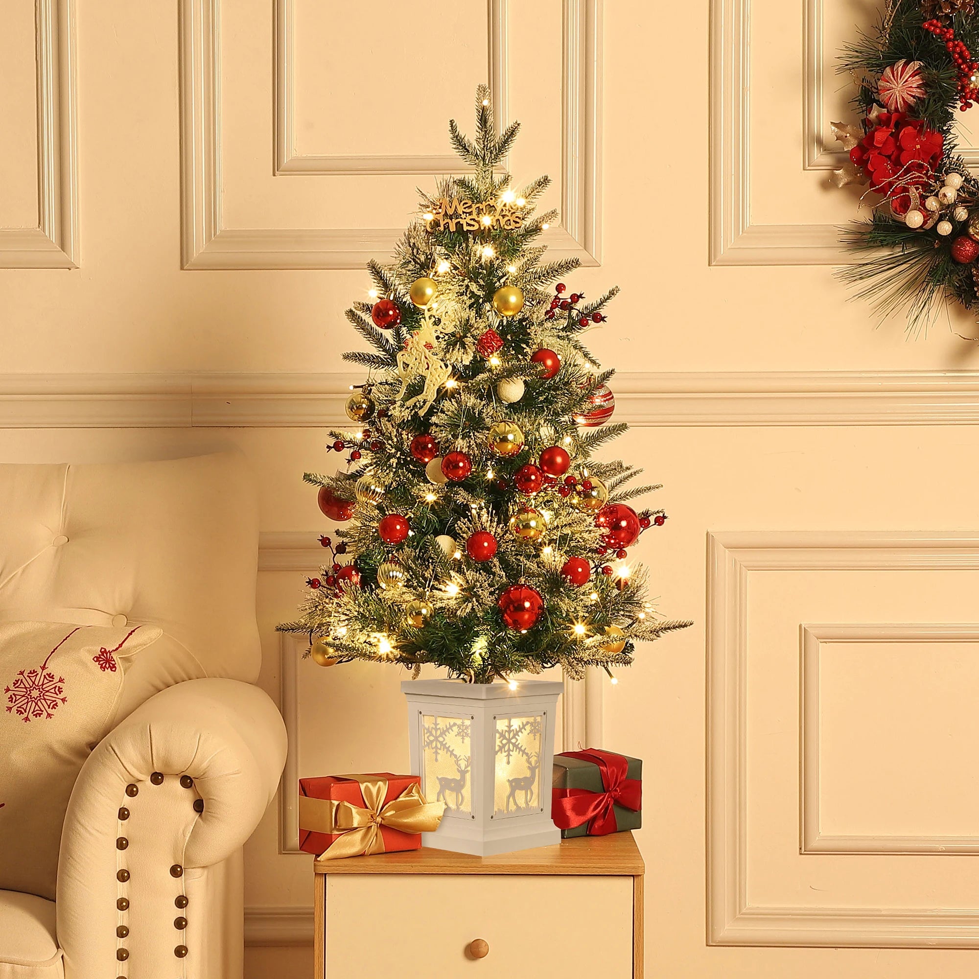 3 Foot Artificial Christmas Tree — Pre-Lit with Snowman Base & Timer