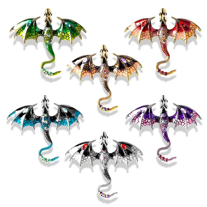 Cartoon Dragon Enamel Pin — Crystal Inset Metal Brooch Jewelry