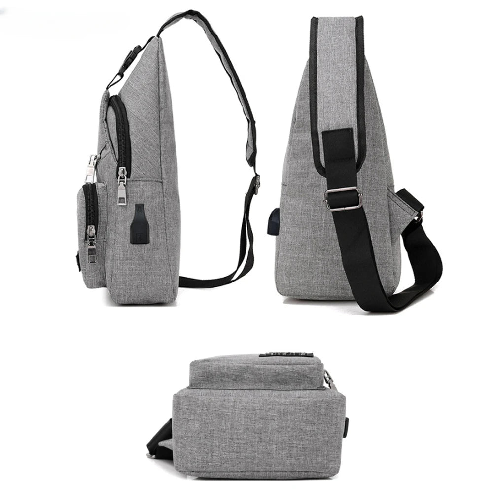 USB Charging Sling Bag — Multifunction Canvas Crossbody Pack