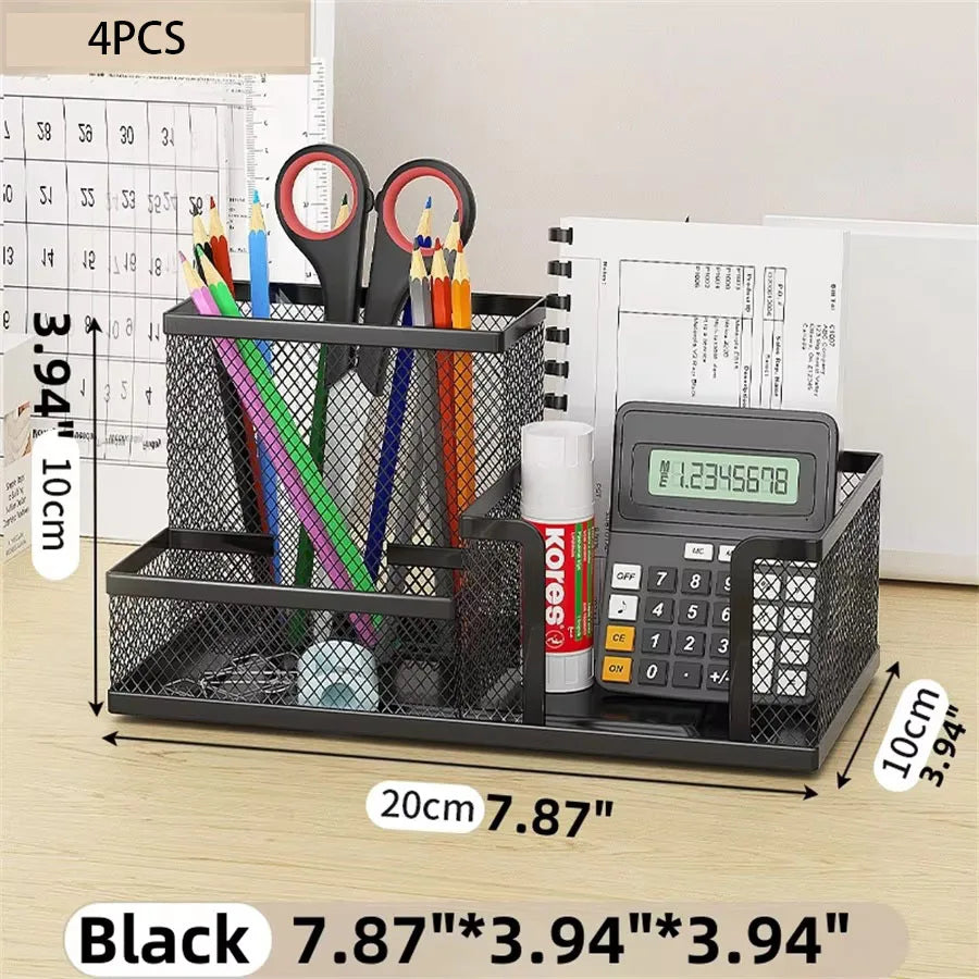 Mesh Desk Organizer — Multi-Compartment Office Storage Caddy, Black