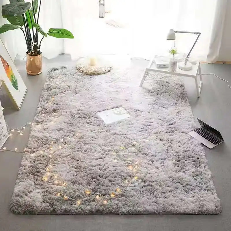 VIKAMA Tie-Dyed Fluffy Carpet — Plush Bedside Rug & Living Room Mat